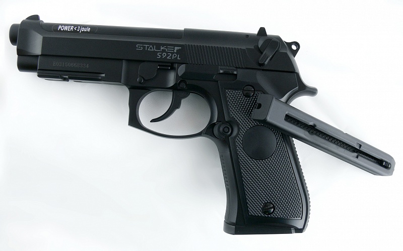 Пистолет пневм. Stalker S92PL (аналог Beretta 92) к.4,5мм, пластик, 120 м/с, черный, +250шар. купить по оптимальной цене,  доставка по России, гарантия качества