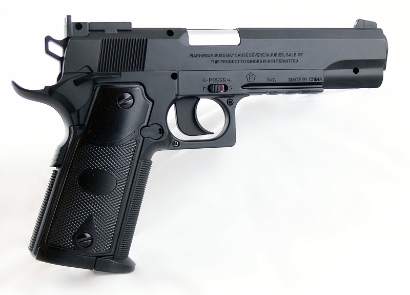 Пистолет пневм. Stalker S1911T (аналог Colt 1911) к.4,5мм, пластик, 120 м/с, черный, +250шар. купить по оптимальной цене,  доставка по России, гарантия качества