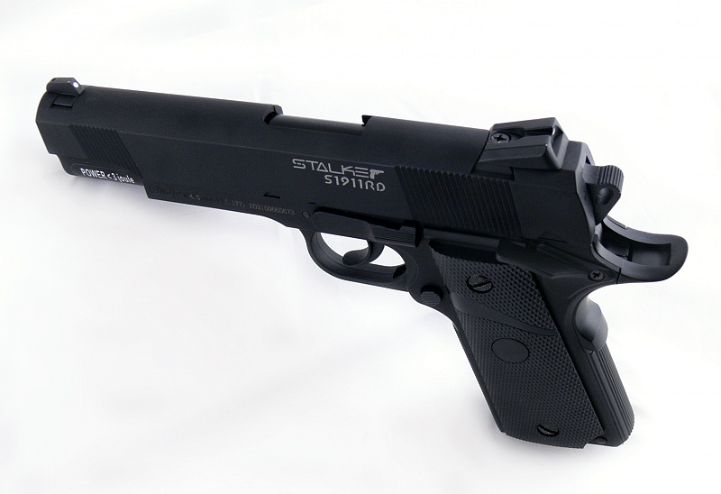 Пистолет пневм. Stalker S1911RD (аналог Colt 1911) к.4,5мм, металл-пласт,120м/с, блоубэк,черный. купить по оптимальной цене,  доставка по России, гарантия качества